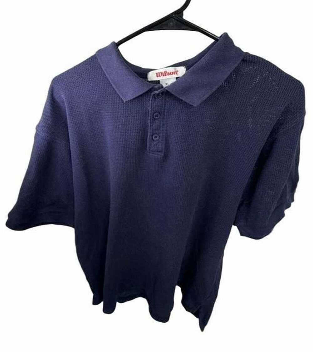 Vintage Wilson Men’s Medium Navy Blue Mesh Polo Shirt 60/40 Cotton Taiwan